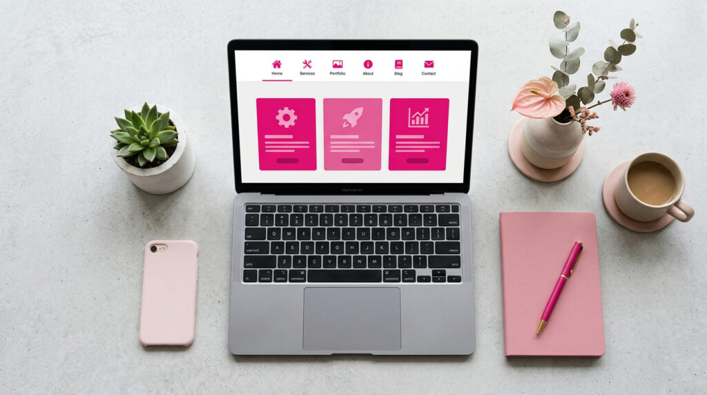 Laptop met website interface op bureau — website functionaliteiten bij Signatures