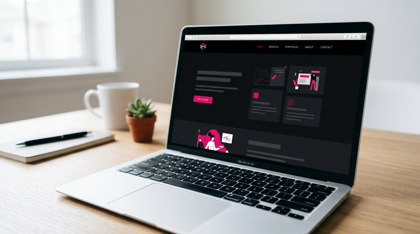 Laptop met websiteontwerp op bureau — website laten maken bij Signatures