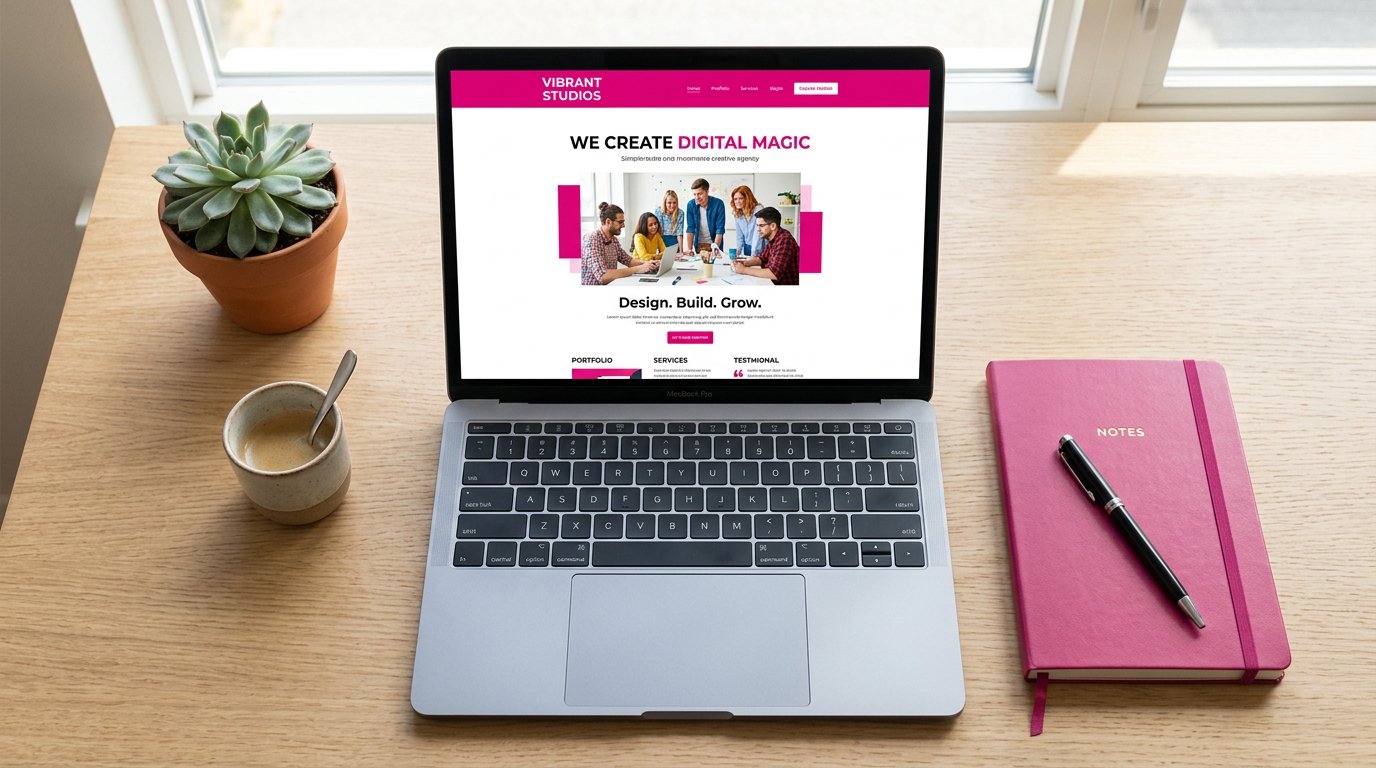 Laptop met onepager website op bureau — onepager laten maken bij Signatures Putten